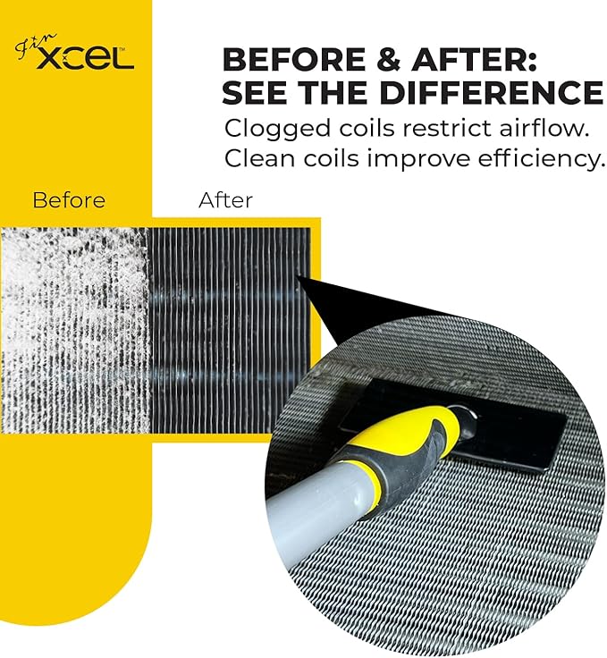 Coil Cleaning Brush for HVAC & AC – Evaporator & Condenser Coil Cleaner Tool, 135° Stainless Steel Pins, Heavy-Duty for Tight Spaces, Safe for Delicate Fins, ACME Pole Compatible