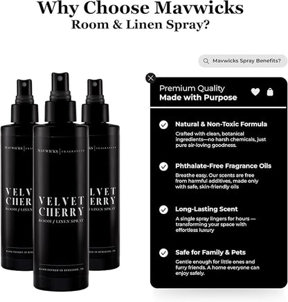 Fragrances - (Velvet Cherry) Linen & Room Spray (8oz) – Bedroom & Home Fragrance Mist, Long-Lasting Freshness To Brighten Up Your Space, Fabric & Air Freshener, Aromatherapy Scent Spray
