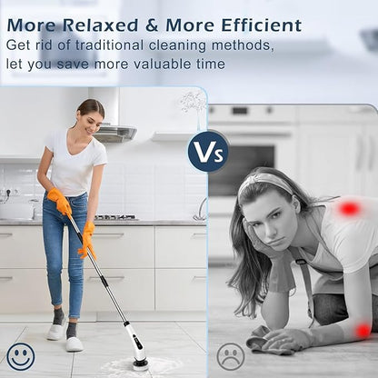 Electric Spin Scrubber, Cordless Cleaning Brush Scrubber for Home, 8 Replaceable Brush Heads, 3 Adjustable Size, 2 Speeds for Bathroom Shower Bathtub Glass Car