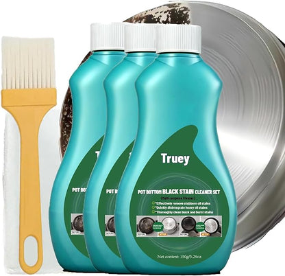 Truey Pot Bottom Black Stain Cleaner Set,Pot and Pan Bottom Cleaning Paste,Powerful Kitchenware Cleaner, Cooktop Pot Cleaner Effortless for Burned Cookware,Multi-purpose Oil Stain Remover (150g) (3)