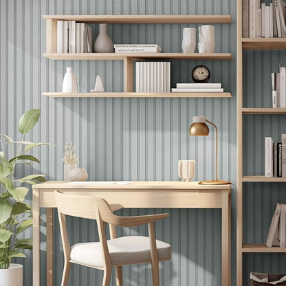 Yun-aeon Wood Slat Peel and Stick Wallpaper 17.3"x 480" Light Grey Wood Grating Stripe Contact Paper Removable Faux Wood Panels Wallpaper Self Adhesive Waterproof Vinyl Wall Paper for Bedroom Kitchen