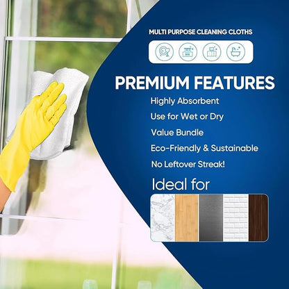 AIDEA Microfiber Cleaning Cloth White-100PK, Absorbent Cleaning Rags, Commercial Shop Rags Lint-Free, Scratch-Free, White Microfiber Towels for Cars, Kitchen Towels White 12in x 12in