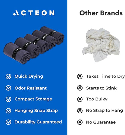 Acteon Microfiber Gym Towels 5 Pack, Quick Dry Silver ION Odor-Free Super Absorbent Sweat Towels for Men & Women, Workout, Yoga, Running, Beach, Travel – 16x30.5 Inch (Midnight Blue)
