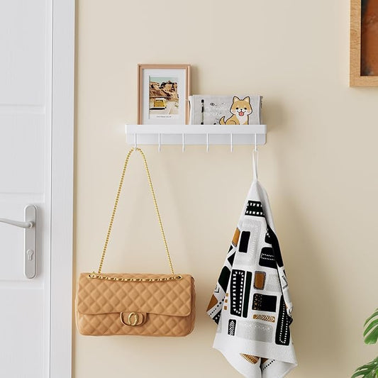 niffgaff White Key Holder Wall Mount, Stainless Steel Self Adhesive Hooks Rack with Shelf, No Drill Key Hanger for Door and Wall