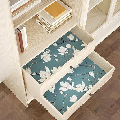 Laatse Vintage Floral Wallpaper Peel and Stick Blue Floral Contact Paper for Bedroom Waterproof Self Adhesive Boho Leaf Modern Wall Paper for Cabinets Locker Walls Bookcase Decor 17.5" X 393"