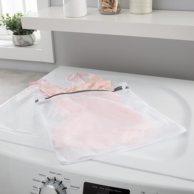 Laundry 360 2 Pack Large Mesh Wash Bag | Laundry | Washing Machine | Zipper Closure | Prevents Pulling and Tearing | Clothes | Garments | Delicates | Socks | White
