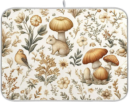 Watercolor Mushrooms Dish Drying Mat Absorbent Kitchen Pads for Counter Kitchen Dish Dryer 18 x 24 Mat under Dish Drainer