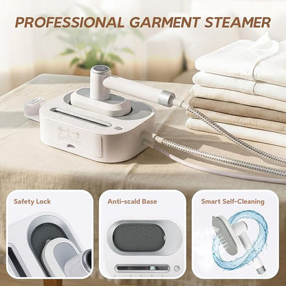 2 In 1 Steamer for Clothes:1550W Powerful Steamer with 1100ml Detachable Tank, 30s Fast Heat-Up, Horizontal & Vertical Use, Portable Wrinkle Remover for Clothes Drapes Bedding (White)
