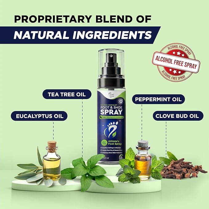 Tea Tree Foot Odor Spray - Mint Blast Shoe Deodorizer for Smelly Feet, Athletes Foot Spray Odor Eliminator No More Smelly Shoes or Stinky Feet | Removes, Controls & Prevents Odors - 120ml Made in USA