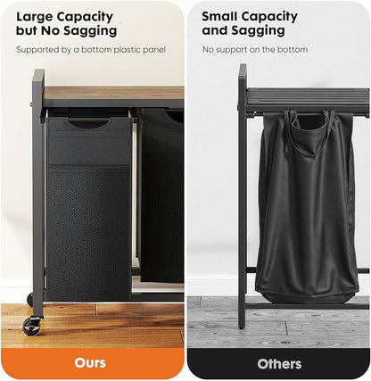 Laundry Sorter 2 Section, 2 × 13.1Gal (99L) Rolling Laundry Basket with Pull-Out Removable Bags & Movable Wheels,Clothes Separator Hamper Cart for Laundry Room, Bathroom and Bedroom Organizer