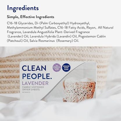The Clean People Fabric Softener Sheets - Dryer Sheets - Softens & Removes Static Cling - Vegan Laundry Softener, Essential Oils - Lavender 360 Pack