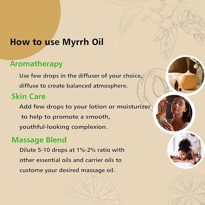 GM Gumili Myrrh Essential Oil, 100% Pure Myrrh Oil for Skin Care, Home Oil Diffuser, Homemade Recipes - 100ml