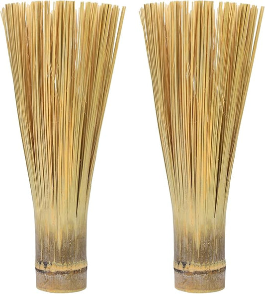 Bamboo Pot Brush,Traditional Natural Bamboo Wok Brush,Kitchen Cleaning Brush, Suitable for Cleaning Cast Iron Pots, Pans, Sinks, Trays, Basins, Barbecue Grills and Bathtubs, 2 Pack… (Small)