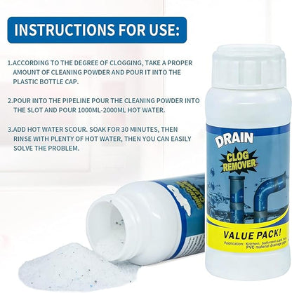 Powerful Fast-Acting Drain Cleaner Powder – Sink and Drain Clog Remover for Kitchen & Toilet Pipes – Deep Cleaning Formula, Fast Foaming, Heavy-Duty Clog Remover