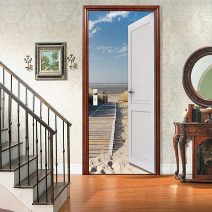 3D Peel and Stick Murals - Outer Beach Road Wallpaper Self-Adhesive Decals Removable PVC Waterproof Door Poster for Bedroom Living Room Decoration 33.9 x 78.7 inch