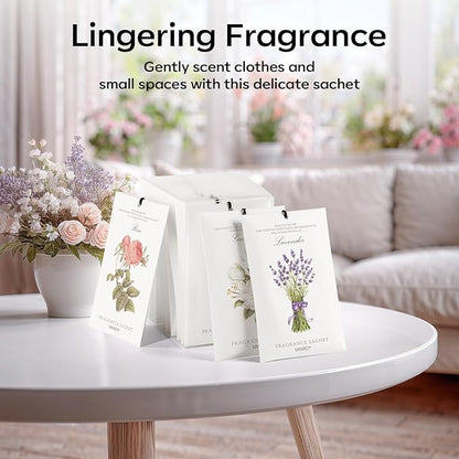 MYARO 12 Pack Assorted Floral Scented Sachets - Lavender, Rose, Jasmine, Ocean, Gardenia & Lily | Drawer, Closet & Car Air Freshener Bags | Multi-Scent Home Fragrance Gift Set
