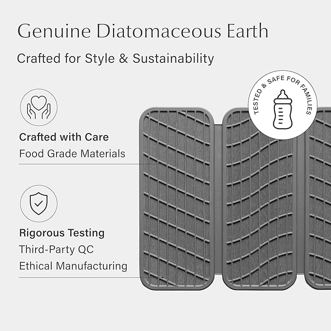 Dorai Home Dish Pad - Collapsable Stone Dish Drying Mat with Diatomaceous Earth for Quick Drying - Ultra Absorbent - Encased in Woven Silicone - Eco-Friendly, Foldable - Original 19.9"x15.2", Slate