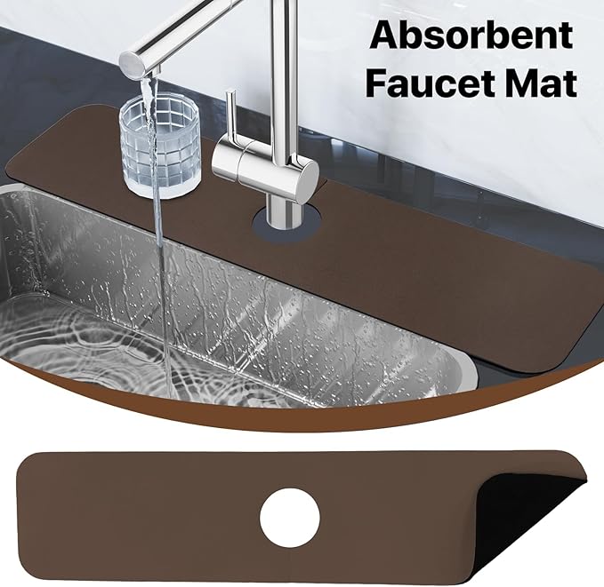 Bloss Dish Drying Mat + Faucet Mat for Kitchen Sink, Kitchen Sink Mats with Non-Slip Rubber Backed, Sink Matt for Kitchen Sink - 2PCS/Brown