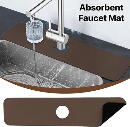 Bloss Dish Drying Mat + Faucet Mat for Kitchen Sink, Kitchen Sink Mats with Non-Slip Rubber Backed, Sink Matt for Kitchen Sink - 2PCS/Brown