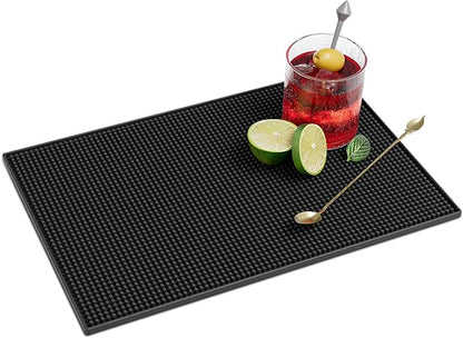 Facmogu 18 x 12 Inch Rubber Bar Mats, Black Heavy Duty Bar Mat PVC Rubber Wet Dish Drying Spill Matting Non Slip Heat Resistant for KTV Bar Glass, Restaurant, Home Counters