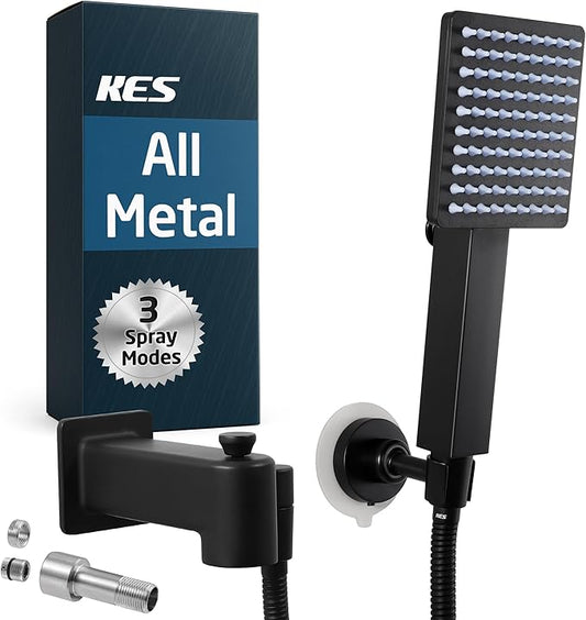 KES All Metal Tub Spout with Diverter and Handheld Shower Sprayer, Wide Fan & Power Jet Modes, Bathtub Faucet with Shower Attachment, Fit 1/2" & 3/4" IPS or 1/2" Slip-On Copper Pipe, Matte Black