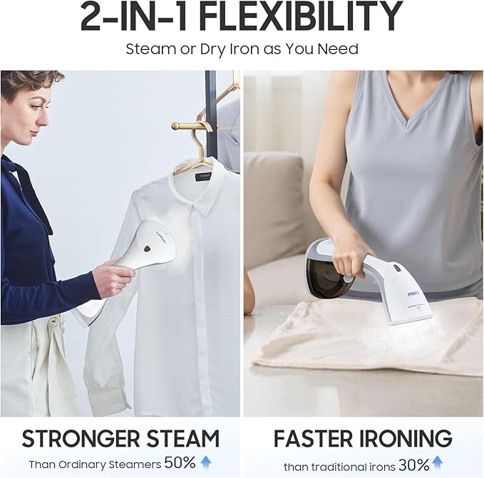 Lollair Steamer for Clothes, 20S Heat-up,1200W, 250ml,13-Vent Design for Strong Steaming, 2-in-1 Steamer & Iron, Handheld for All Fabrics, Garment Wrinkle Removal, Portable & Travel-Ready (ONLY 120V)