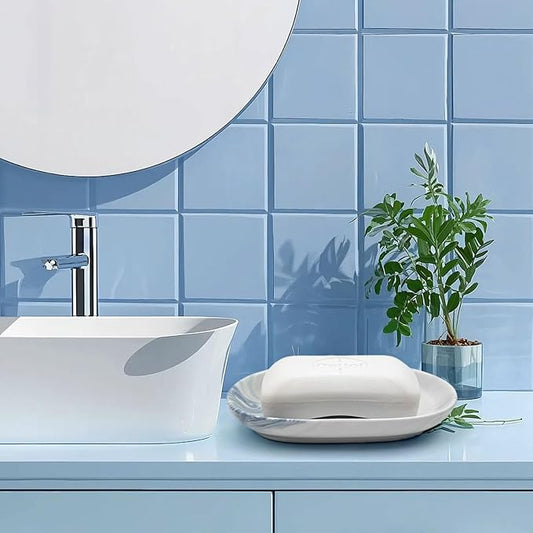 Elegant Ceramic Soap Dish for Shower with Unique Marble Texture, Decorative Bar Soap Holder for Bathroom & Kitchen, Easy Clean Versatile Cute Oval Soap Dishes for Soap Bars, Jewelry, Sponge