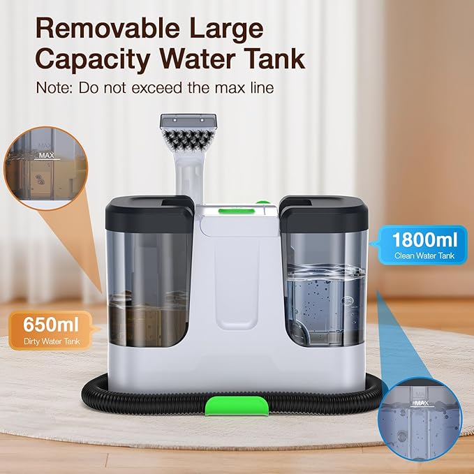 LABIGO Upholstery & Couch Cleaner Machine, 18Kpa Portable Carpet Cleaner Machine for Deep Cleaning, Spot Cleaner and Carpet Shampooer for Pet Messes, Rug, Furniture, Mattress, Sofa, Stairs & Car