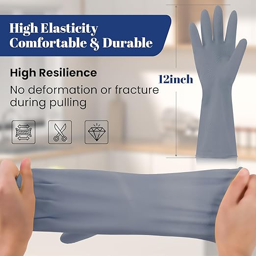 Rubber Kitchen Dishwashing Gloves - 3 Pairs Reusable Household Cleaning Gloves, Flexible and Durable & Non-slip Cleaning Gloves, Great for Kitchen, Bathroom, Laundry (Large, Pink+Green+Grey)