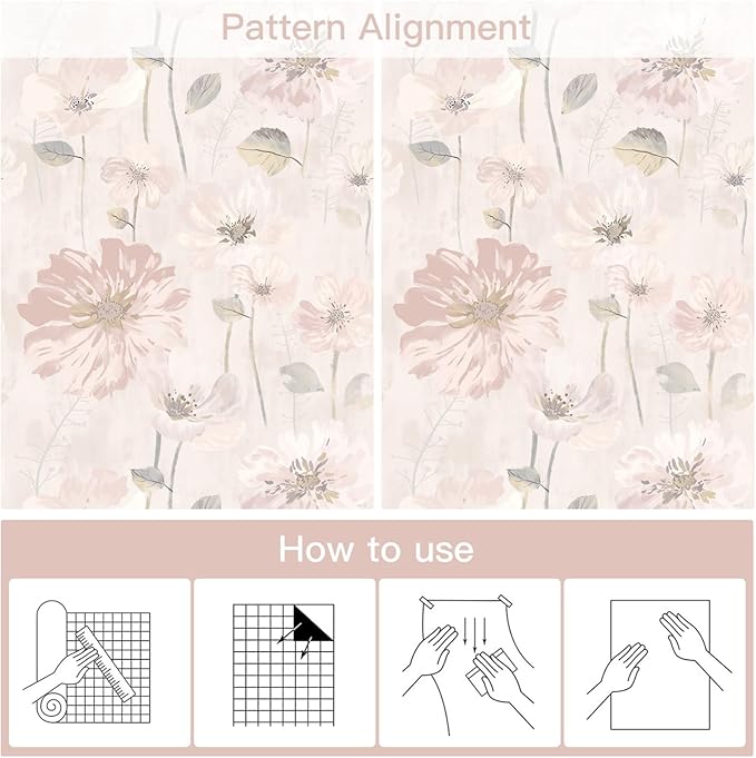 Ismoon 17.3''x362.2''Peel and Stick Wallpaper Vintage Floral Contact Paper Watercolor Pink Removable Self-Adhesive Wallpaper for Bathroom Bedroom Nursery Wildflower Botanical Wall Paper Vinyl Decor