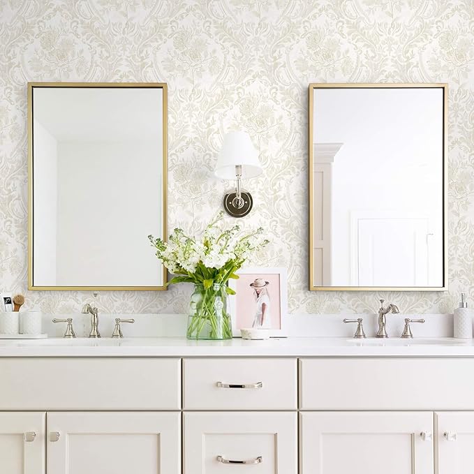 Ismoon Floral Peel and Stick Wallpaper Vintage Beige Contact Paper Boho Watercolor Damask Wall Paper Textured Removable Self Adhesive Vinyl Wallpaper for Cabinet Bedroom Wall Decor, 17.3 in X 6.5 ft