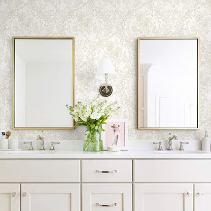 Ismoon Floral Peel and Stick Wallpaper Vintage Beige Contact Paper Boho Watercolor Damask Wall Paper Textured Removable Self Adhesive Vinyl Wallpaper for Cabinet Bedroom Wall Decor, 17.3 in X 6.5 ft