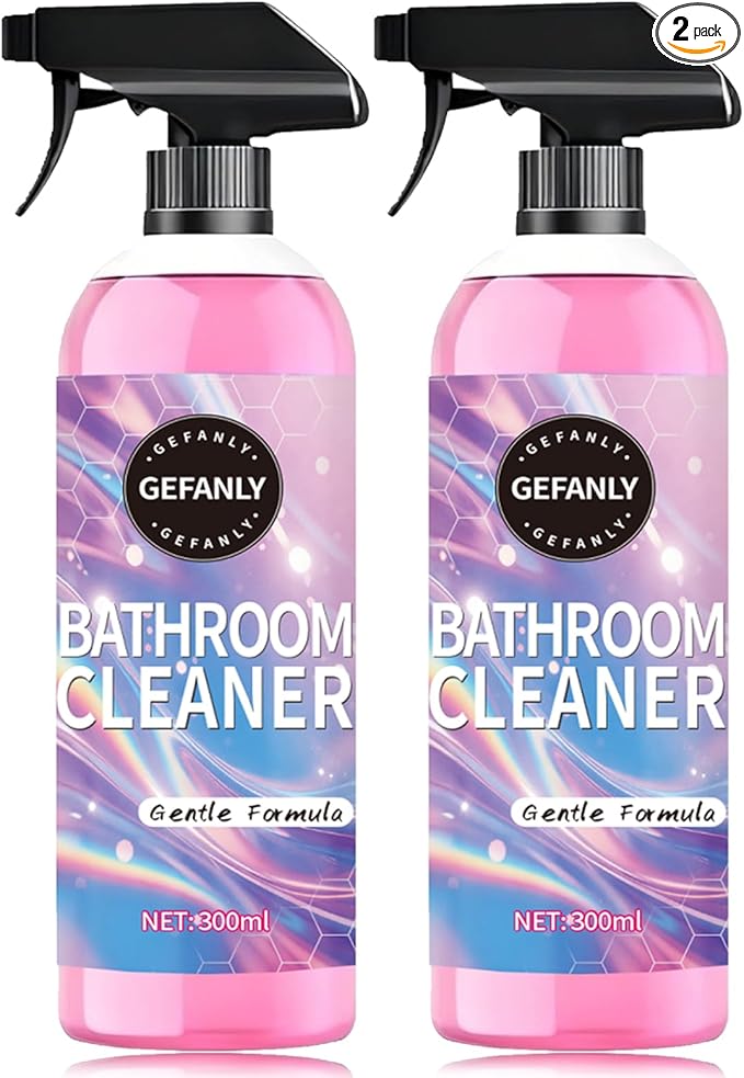 Gefanly Bathroom Cleaner, 10 Fl Oz Gefanly Powerful Pink Bathroom Cleaner Spray, Bathrooms Descaler Foam Cleaners, Gentle Formula, for Tub Floor Tile, Showers, Toilet, Bathtubs, Glass Surfaces (2PCS)