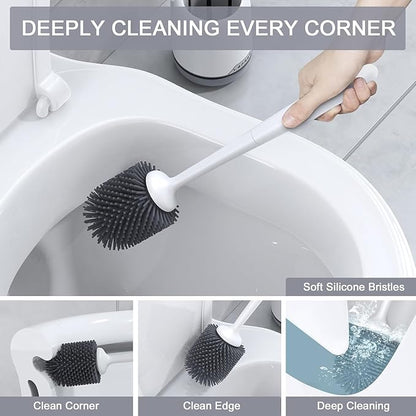 Lefree Toilet Brush Set, 3 Pack Silicone Toilet Bowl Brush and Holder with Ventilated Holder, for Bathroom Floor Standing & Wall Mounted Scrubber