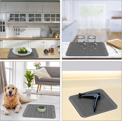 ZLR Large Silicone Dish Drying Mat (16" x 18") - XL Heavy Duty Drainboard Mat for Pots, Pans & Family Loads - Heat Resistant Trivet & Counter Protector, Easy Clean (Dark Gray)