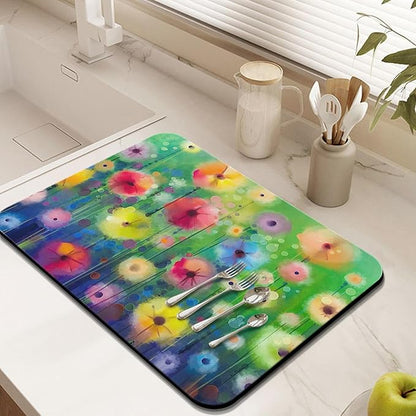 Dish Drying Mat for Kitchen Counter 24x18in Washable Quick Dish Drying Pad Rubber Backed Absorbent Draining Mat Fit Kitchen Counter,Bar,Under Sink,Dishes,Utensils,Dish Rack