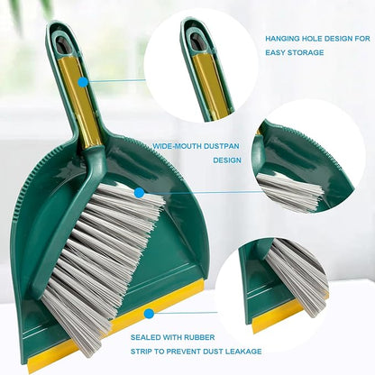 Small Broom with Dustpan Combo Set Mini Broom and Brush Set Hand Sweeper for Cleaning Desk Office Kitchen Pet Nest (Green)