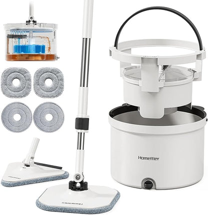 Mop and Bucket Set, Dual-Tank Clean/Dirty Water Separation, with Triangular Head & 4 Microfiber Pads for Deep-Cleaning Floors, Versatile Mops for Walls