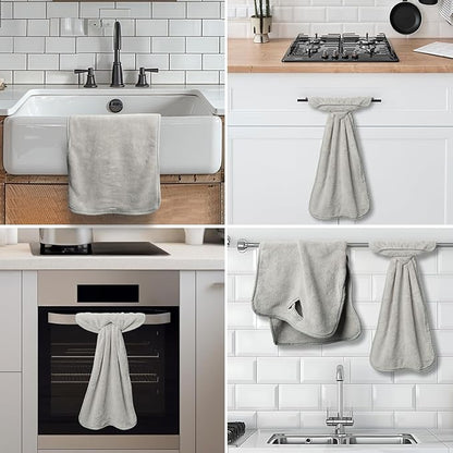R HORSE 8Pcs Hanging Hand Towel with Loop, Grey Absorbent Coral Fleece Bathroom Hand Towel, Soft Thick Dish Cloth Decorative Quick Drying Dish Cloth, Washcloth for Kitchen Bathroom