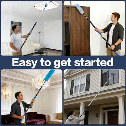 26FT High Reach Duster Cleaning Kit with 5-20 FTExtension Pole, High Ceiling Fan Cleaner Duster Tool for Fan Blades, Extendable Reusable Cobweb, Feather, Window Cleaning Squeegee Kit (20FT)