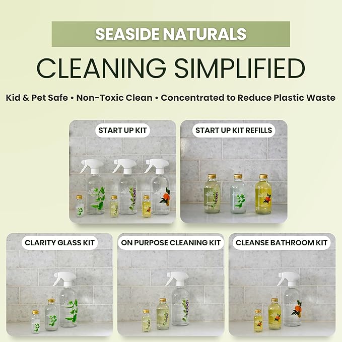 Cleanse Kit – Non-Toxic Bathroom Cleaner with Citrus Essential Oils (Lemon, Grapefruit & Orange) – Refillable Glass Bottle, Plant-Based Deep Clean Formula. 1oz - makes 1 bottle.