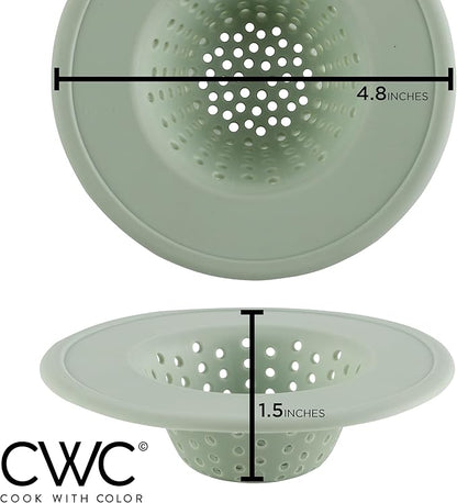 COOK WITH COLOR Kitchen Sink Strainer, Silicone, Flexible Sink Strainer, Sink Drain Strainer, 3 Pc Sage