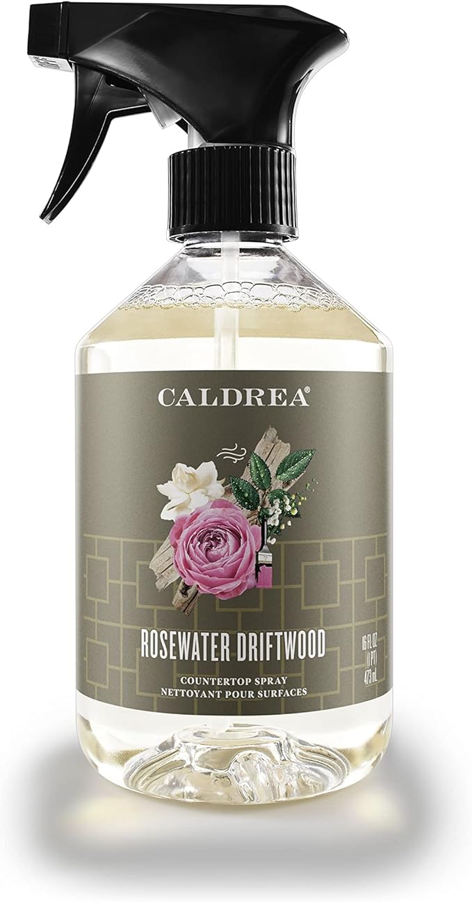 Caldrea Multi-surface CounterTop Spray Cleaner, Made With Vegetable Protein Extract, Rosewater Driftwood Scent, 16 Oz