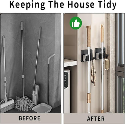 Broom Holder Wall Mount,Mop and Broom Holder Wall Mount Command,3pcs Garden Tool Organizer,304 Stainless (Black)