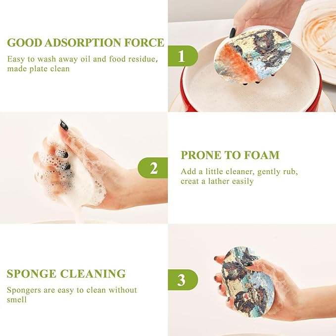 Funny Cat Kitchen Scrub Sponges, Pop-up Kitchen Cleaning Sponges Reusable Dish Washing Sponges for Bathroom Household Cleaning 3 Pack - Non Scratch Scrubber