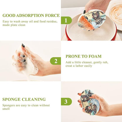 Funny Cat Kitchen Scrub Sponges, Pop-up Kitchen Cleaning Sponges Reusable Dish Washing Sponges for Bathroom Household Cleaning 3 Pack - Non Scratch Scrubber