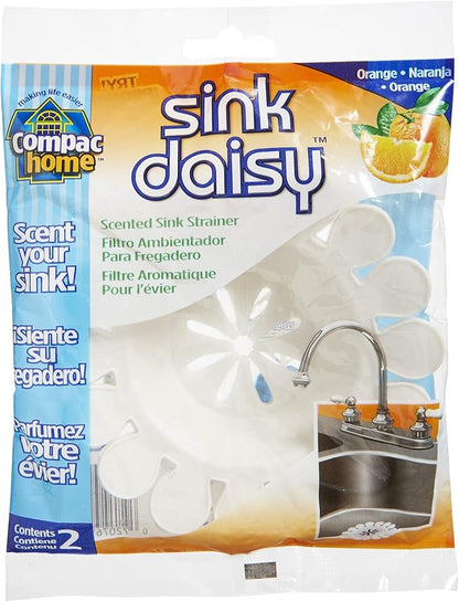 COMPAC Home Sink Daisy Scented Kitchen Sink Strainer infuses & Freshens Your Sink, Must Have Kitchen Sink Accessories, Sink Drain Strainer - Catcher, White, Orange Scent, 6 Count, (3 Packs of 2)