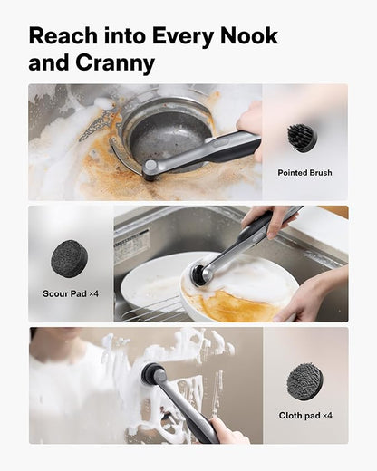 HOTO Wand™ Cordless Spin Scrubber, Electric Rechargeble Grout Cleaning Brush, IPX7 Waterproof Bathroom Scrubber, 12 Replaceable Brush Heads Version Power Scrubber for Grout, Tiles, Corners, Crevices