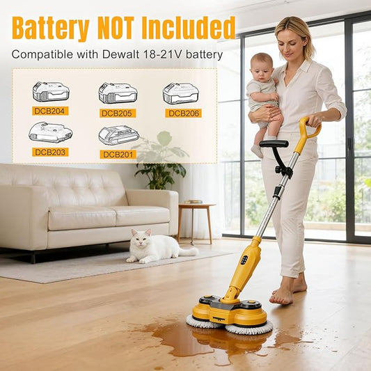 Cordless Electric Mop for Dewalt 20V Battery (NO Battery), 2 in 1 Spin Mop & Electric Floor Scrubber Machine with LED Light & Water Spray, 800 RPM Rotating Electric Mops for Floor Cleaning (Yellow)