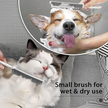 Rubber Broom with Squeegee, Pet Hair Removal 52.8 inches Long Handle, Push Fur Remover Tool with Portable Detailing Lint Brush for Fluff Carpet, Window, Tile, Hardwood Floor Cleaning (Yellow)